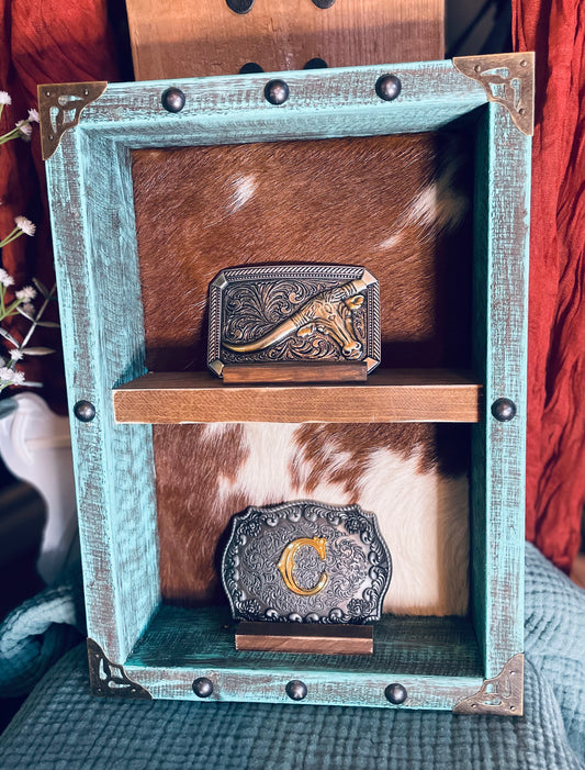 Cowhide Turquoise Washed 2 Buckle Display